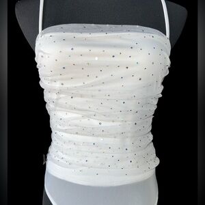 Lulu’s White Mesh Sequin Beaded Bodysuit NWT Size Small